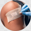 Bandaged skin bump being treated for staph infection.